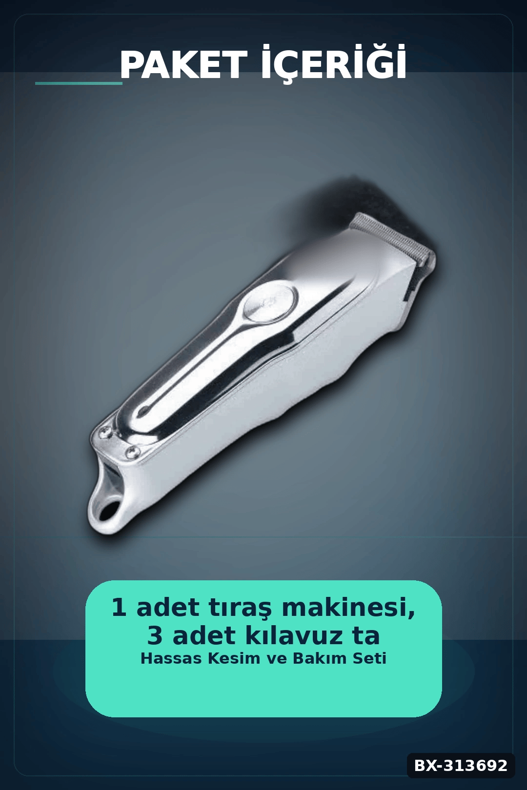 3 Başlıklı Şarjlı Tıraş Makinesi 14cm Paslanmaz Çelik Taraklı Ense Sakal Saç İçin BX-313692