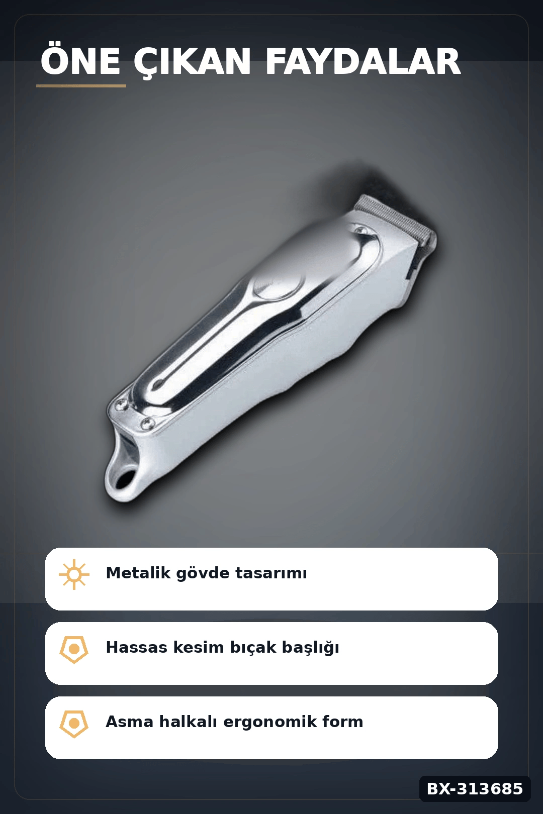 3 Başlıklı Şarjlı Tıraş Makinesi Paslanmaz Çelik Taraklı 14 cm 40 gr Sakal Saç Ense Tıraşı BX-313685