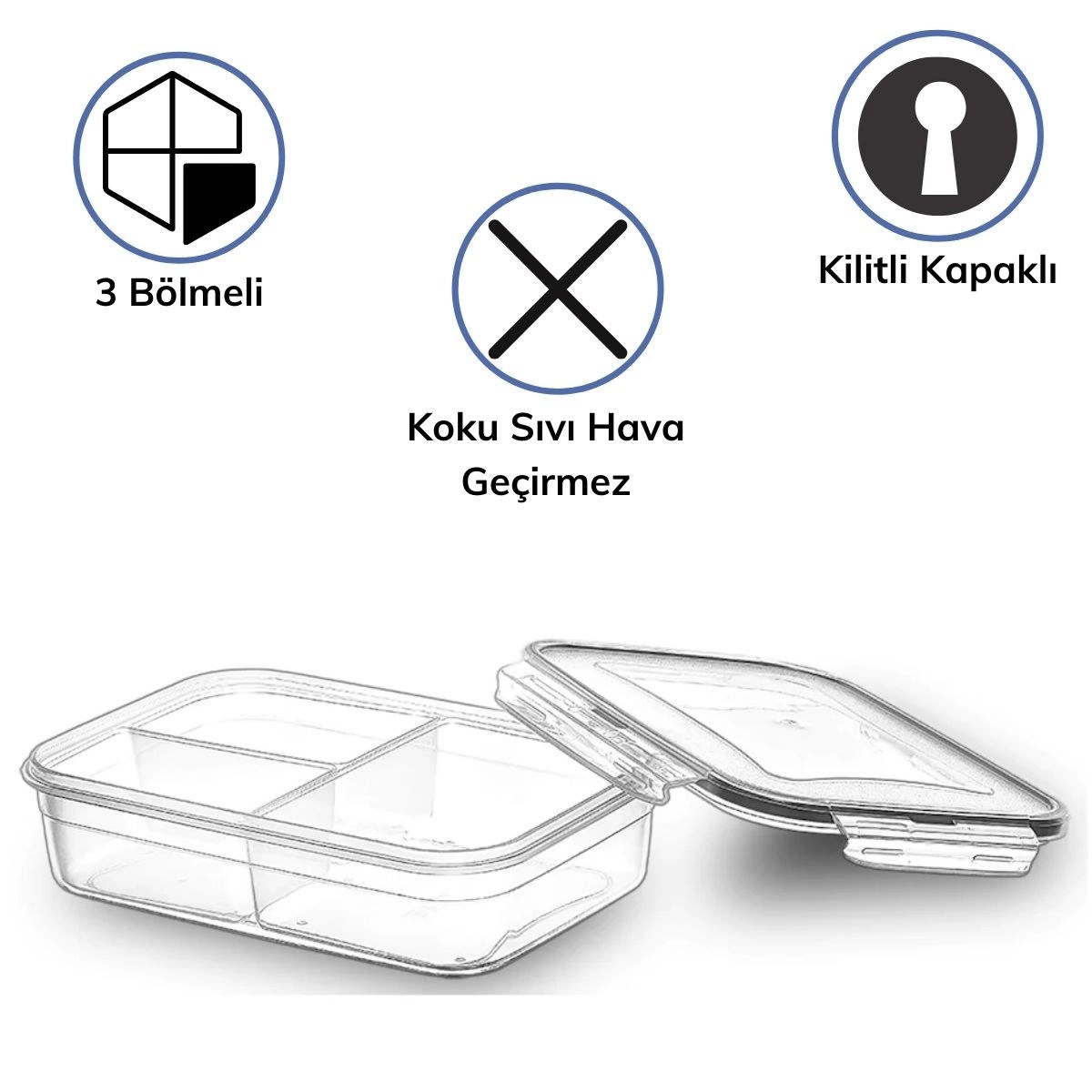 3 Bölmeli Kilitli Kapaklı 1 Litre Erzak Saklama Kabı Lc-510 Bx40