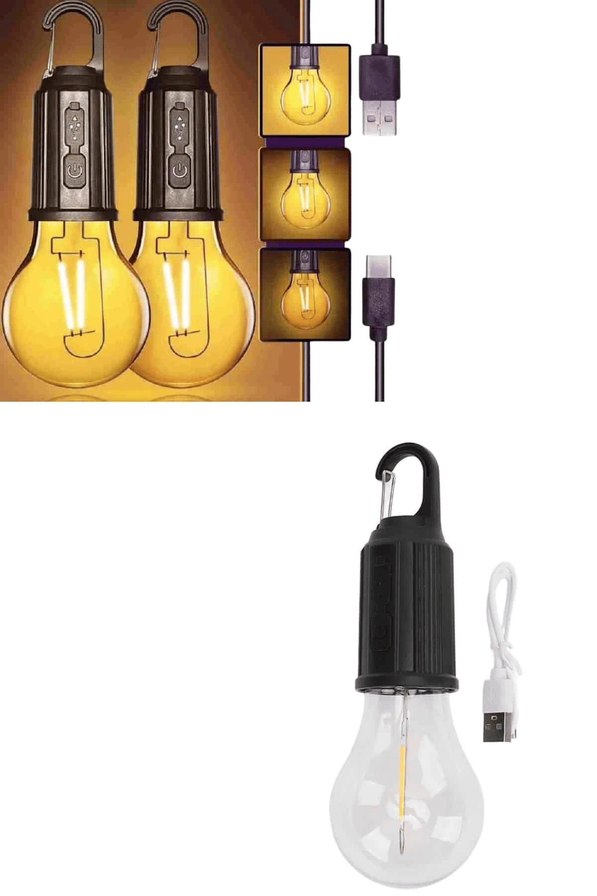 3 Farklı Mod LED'li Şarjlı Asma Kancalı Kamp Lambası Taşınabilir Ampul