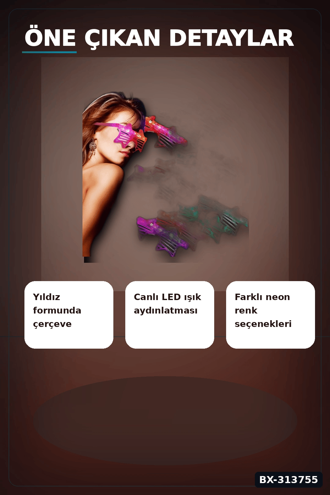 3 Fonksiyonlu Led Işıklı Yıldız Parti Gözlüğü 12 Adet Paket Yetişkin Aksesuarı BX-313755