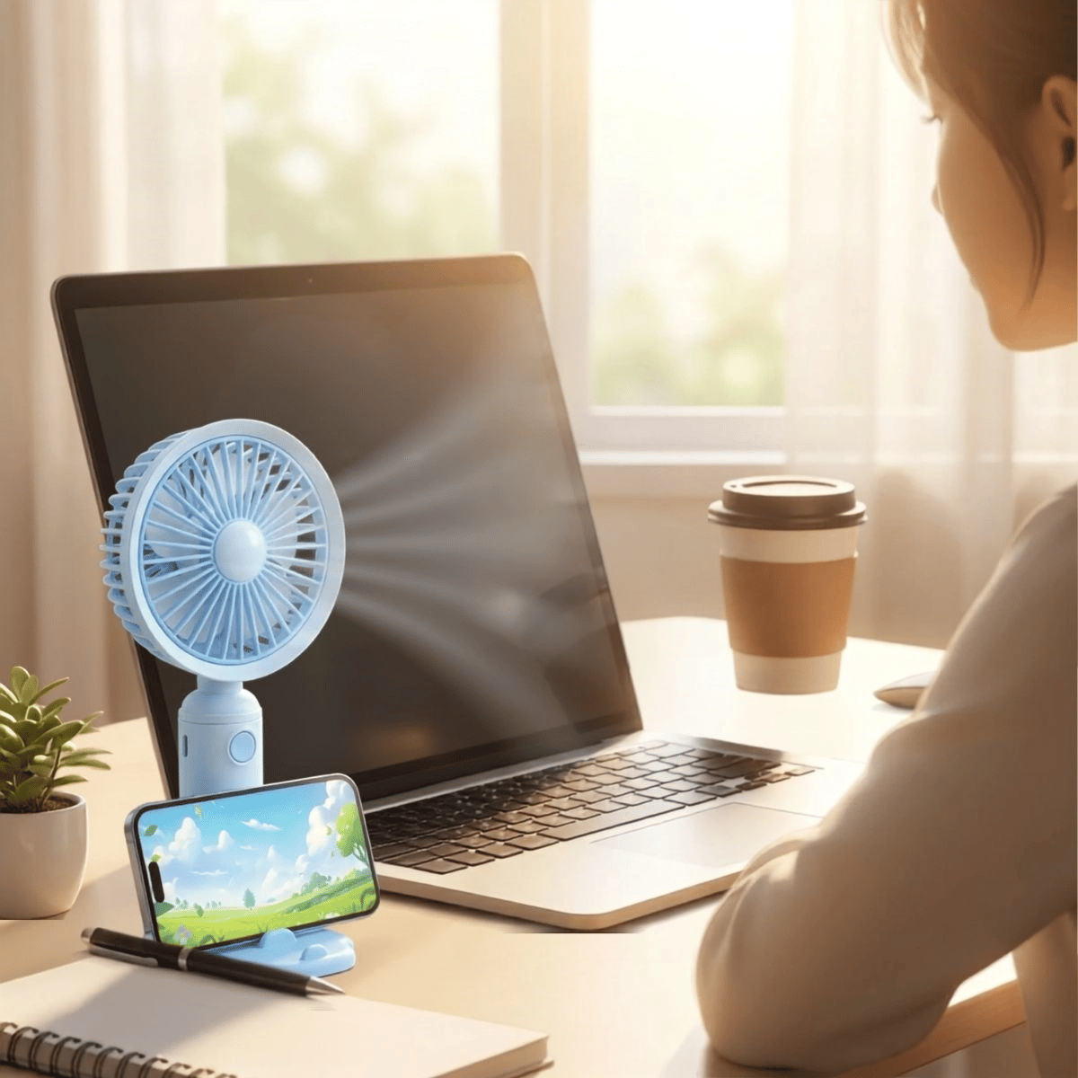 3 Kademeli Masaüstü Fan – Telefon Tutuculu Özellikli Standlı Elde Taşınabilir Mini Fan  Ekl29 Bx40