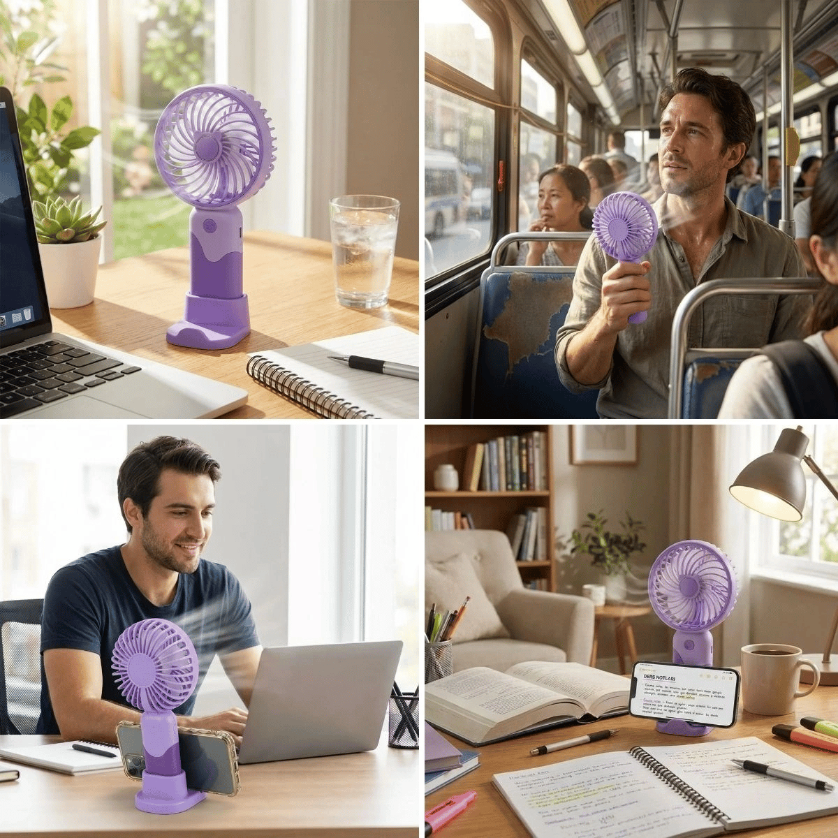 3 Kademeli Masaüstü Ve El Fanı – Telefon Tutuculu, 3 Farklı Değiştirilebilir Halka Tasarımlı Mini Fan  Mzl37a Bx40