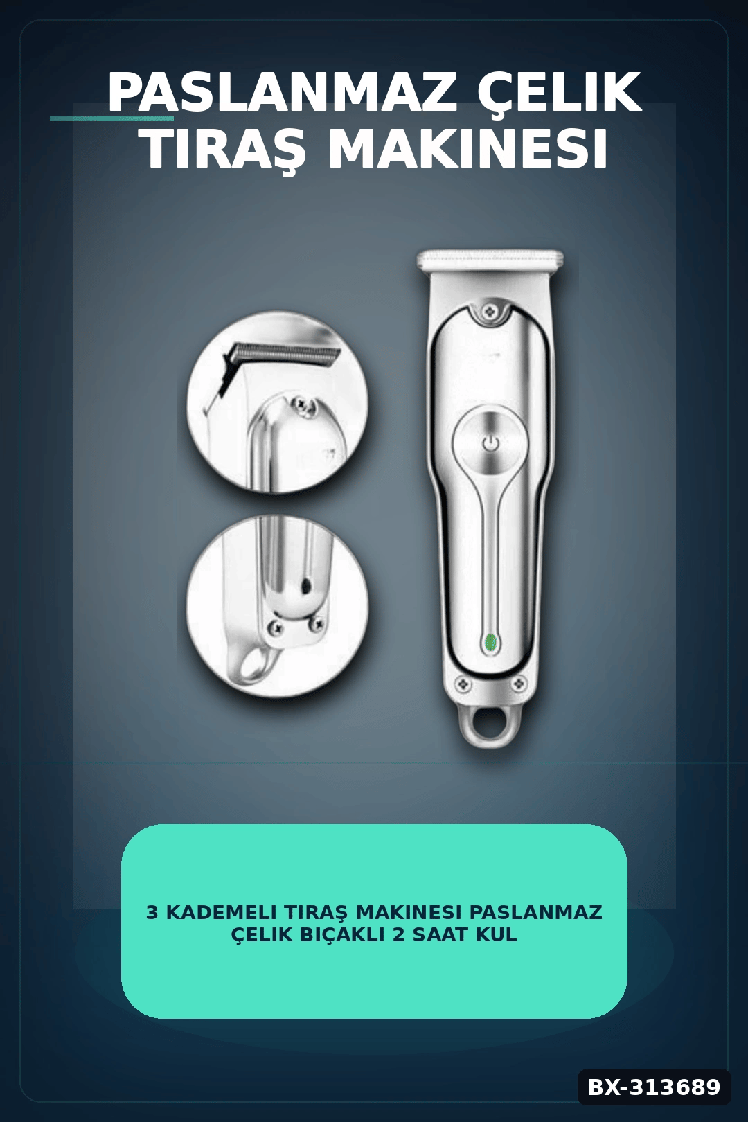 3 Kademeli Tıraş Makinesi Paslanmaz Çelik Bıçaklı 2 Saat Kullanım USB Şarjlı BX-313689