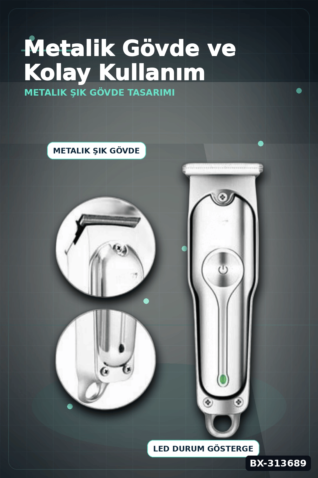3 Kademeli Tıraş Makinesi Paslanmaz Çelik Bıçaklı 2 Saat Kullanım USB Şarjlı BX-313689