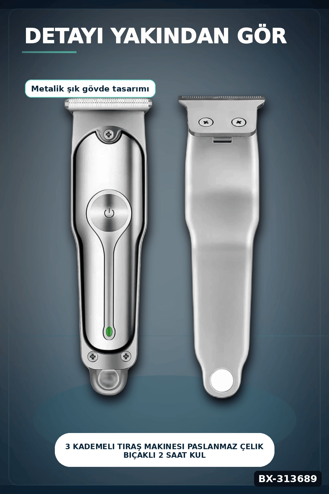 3 Kademeli Tıraş Makinesi Paslanmaz Çelik Bıçaklı 2 Saat Kullanım USB Şarjlı BX-313689
