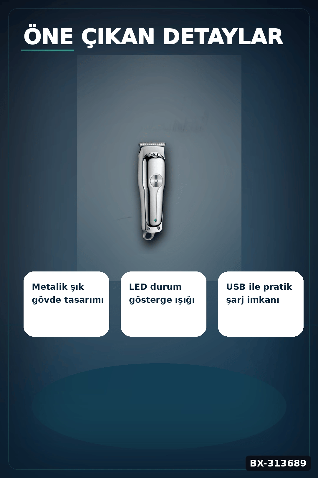 3 Kademeli Tıraş Makinesi Paslanmaz Çelik Bıçaklı 2 Saat Kullanım USB Şarjlı BX-313689