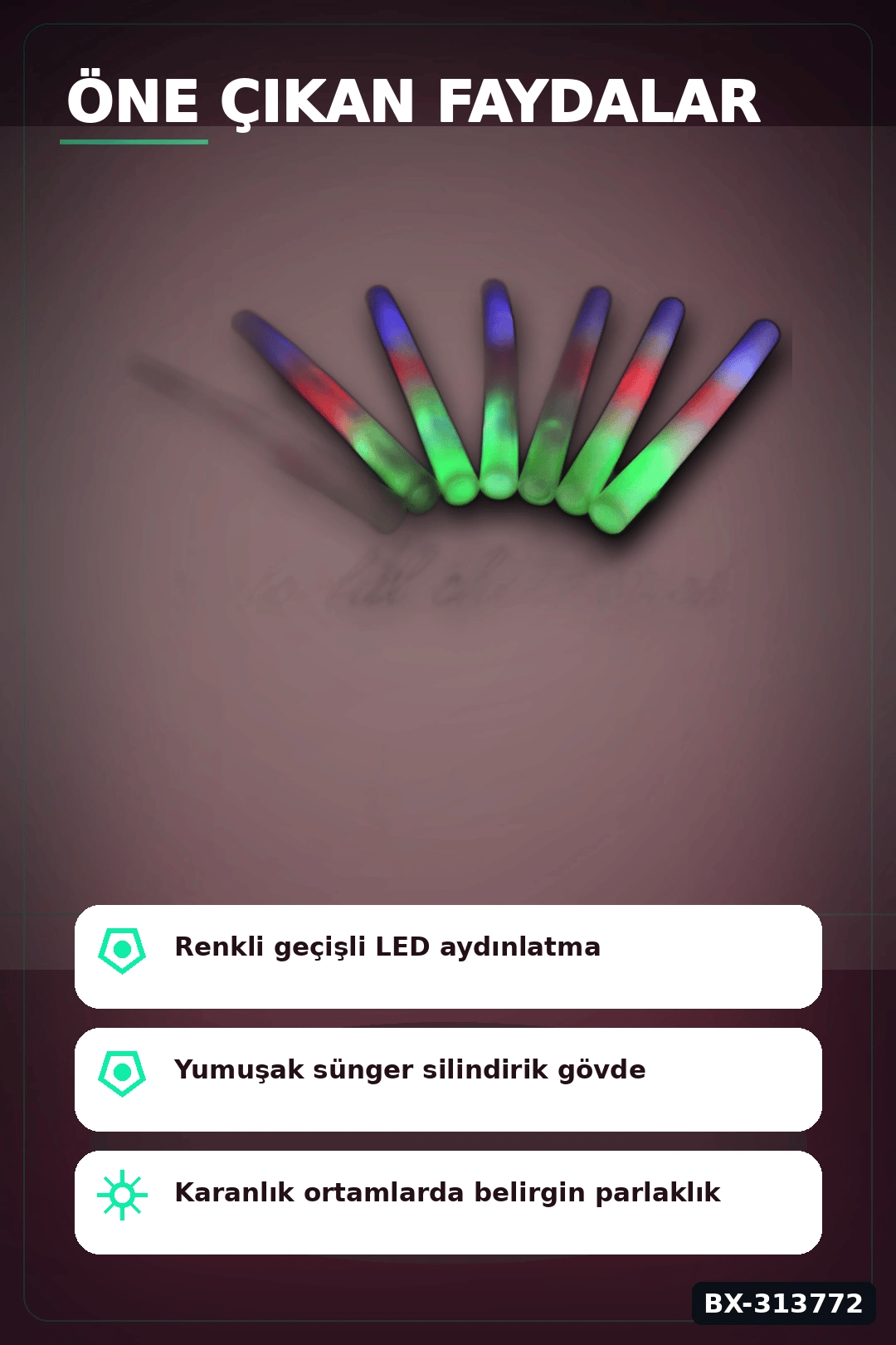 3 Kademeli Yanan 46 cm Ledli Sünger Parti Çubuğu - 40 Adet Toplu Paket BX-313772