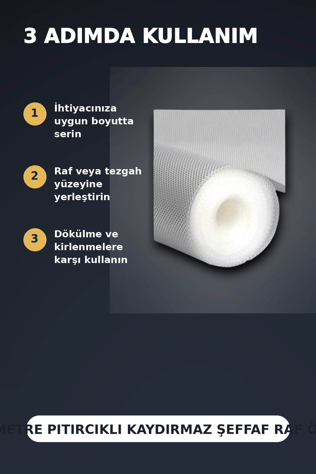 3 Metre Kalın Dokulu Şeffaf Raf Örtüsü, Kabarcıklı Tezgah ve Dolap İçi Koruyucu Mat