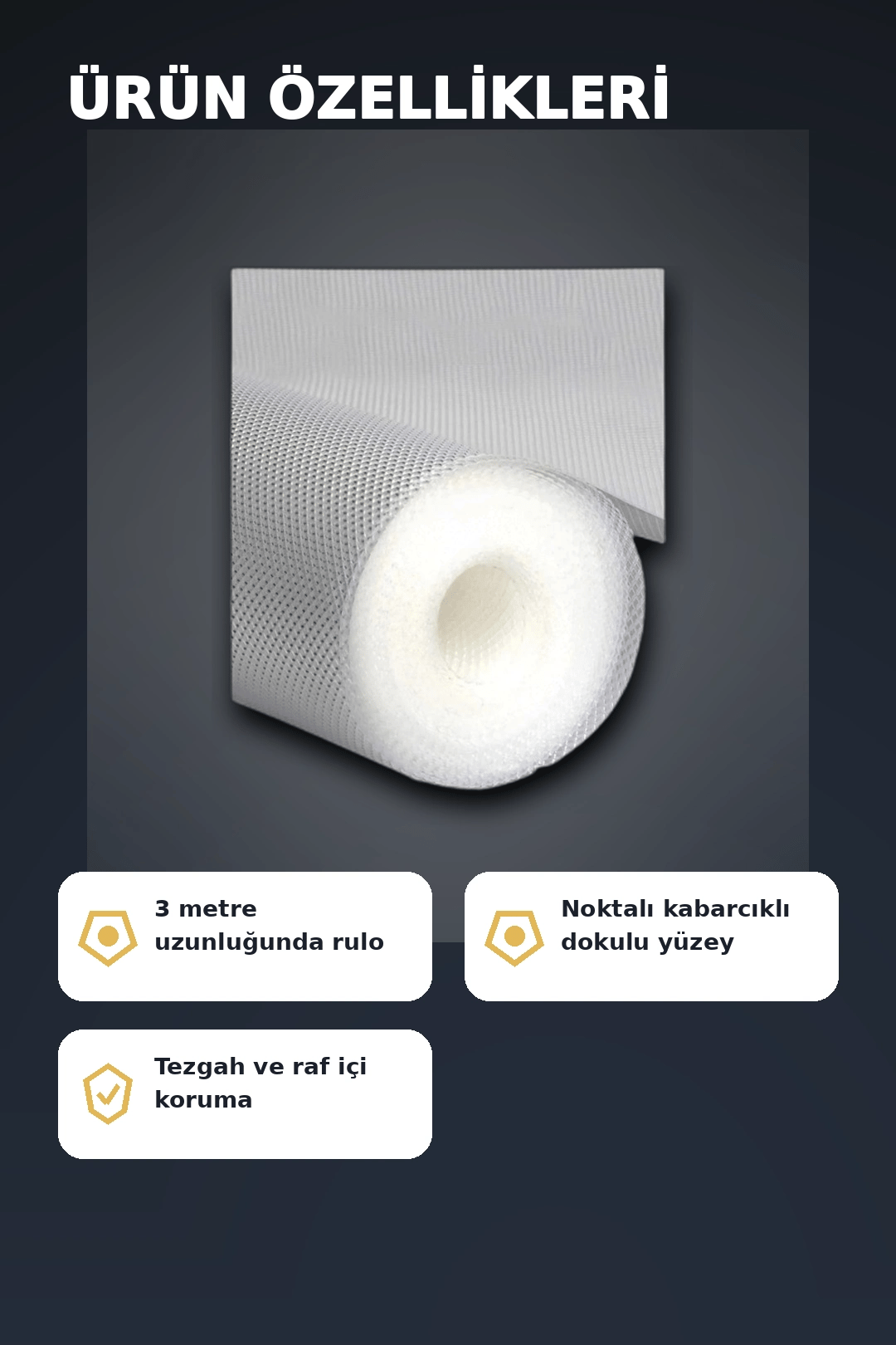 3 Metre Kalın Dokulu Şeffaf Raf Örtüsü, Kabarcıklı Tezgah ve Dolap İçi Koruyucu Mat