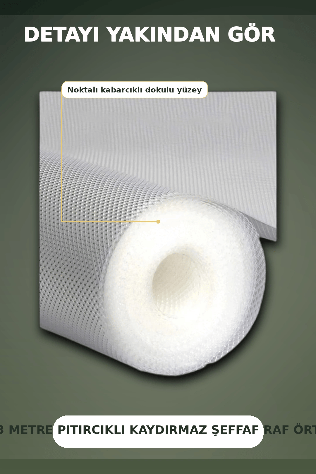 3 Metre Kalın Dokulu Şeffaf Raf Örtüsü ve Tezgah Üstü Koruyucu Çok Amaçlı Mat