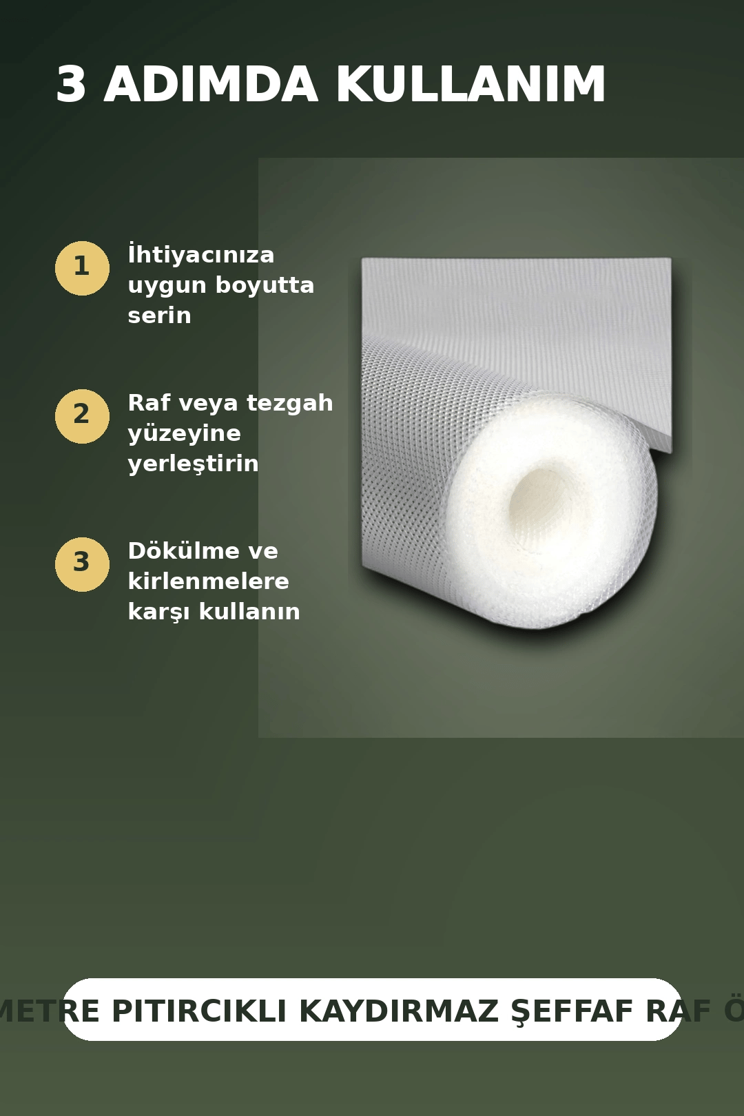 3 Metre Kalın Dokulu Şeffaf Raf Örtüsü ve Tezgah Üstü Koruyucu Çok Amaçlı Mat