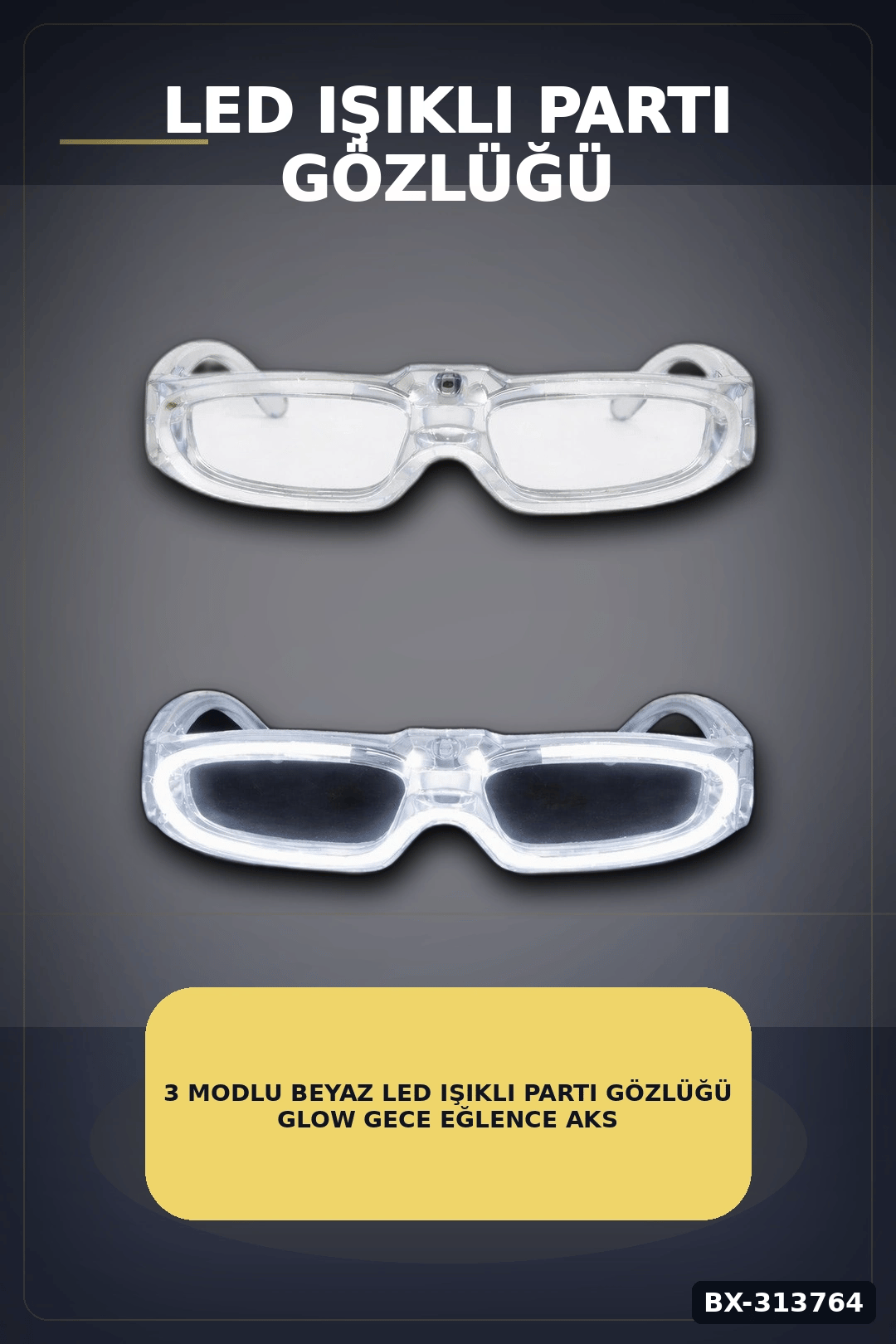 3 Modlu Beyaz Led Işıklı Parti Gözlüğü Glow Gece Eğlence Aksesuarı 1 Adet BX-313764