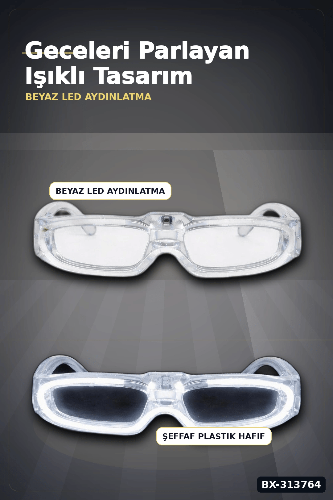 3 Modlu Beyaz Led Işıklı Parti Gözlüğü Glow Gece Eğlence Aksesuarı 1 Adet BX-313764