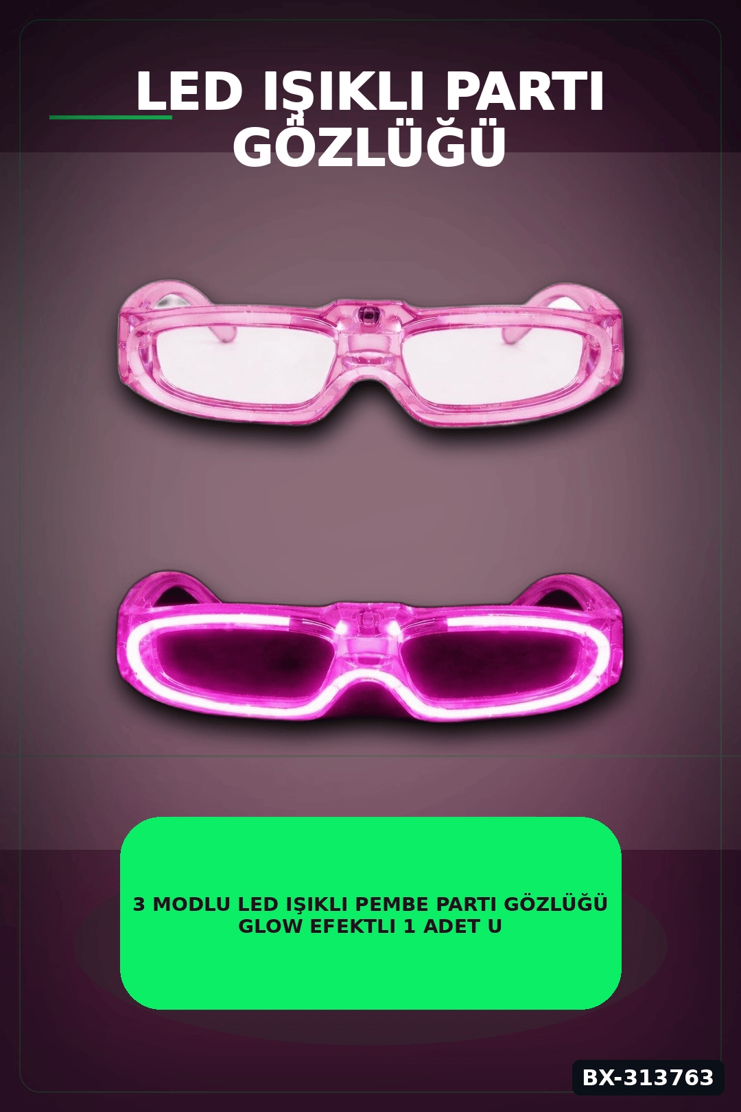 3 Modlu Led Işıklı Pembe Parti Gözlüğü Glow Efektli 1 Adet Unisex Eğlence Aksesuarı BX-313763