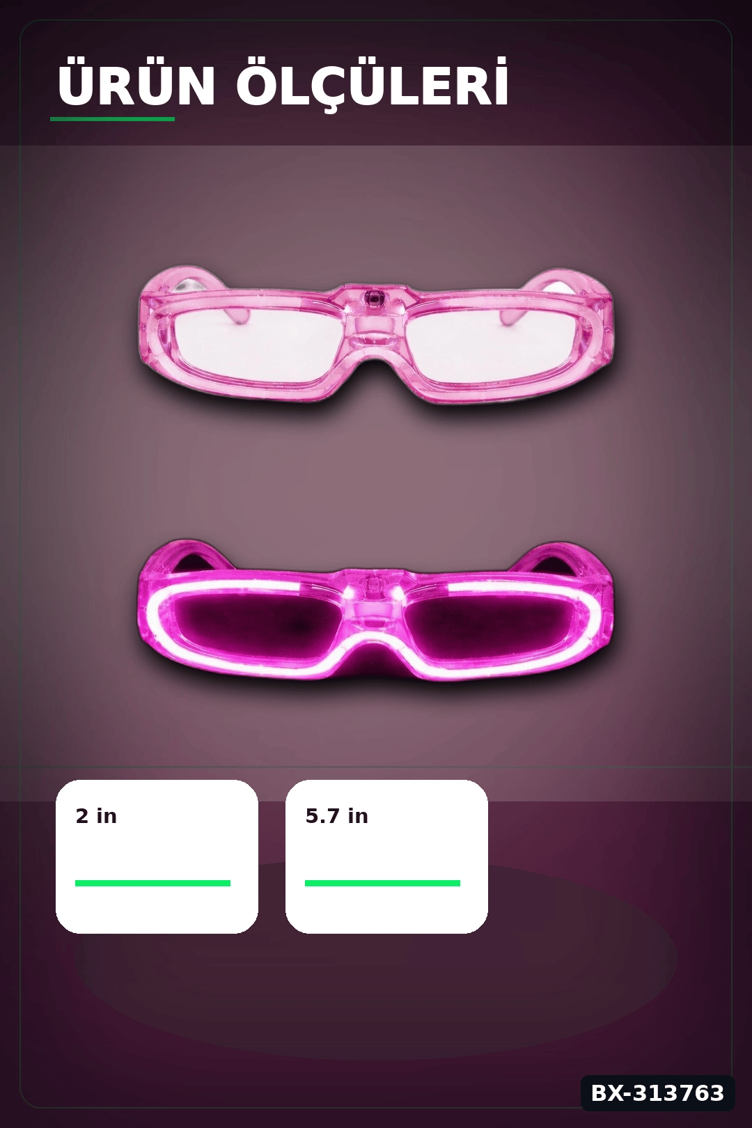 3 Modlu Led Işıklı Pembe Parti Gözlüğü Glow Efektli 1 Adet Unisex Eğlence Aksesuarı BX-313763