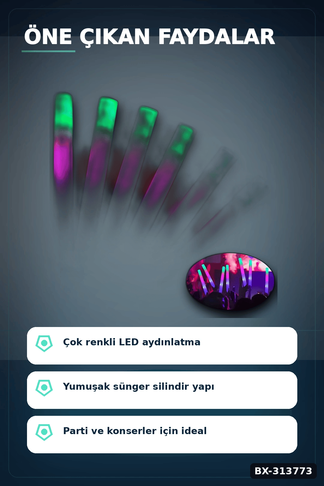 3 Modlu Led Işıklı Sünger Parti Çubuğu 46 Cm 6 Adet Paket Festival Aksesuarı BX-313773
