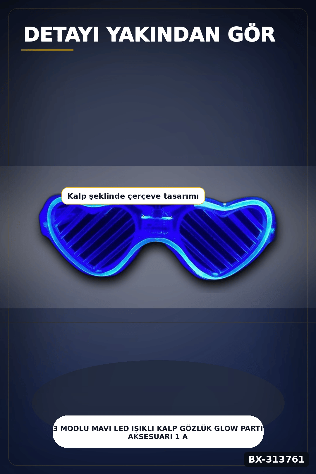 3 Modlu Mavi Led Işıklı Kalp Gözlük Glow Parti Aksesuarı 1 Adet Hafif Neon BX-313761