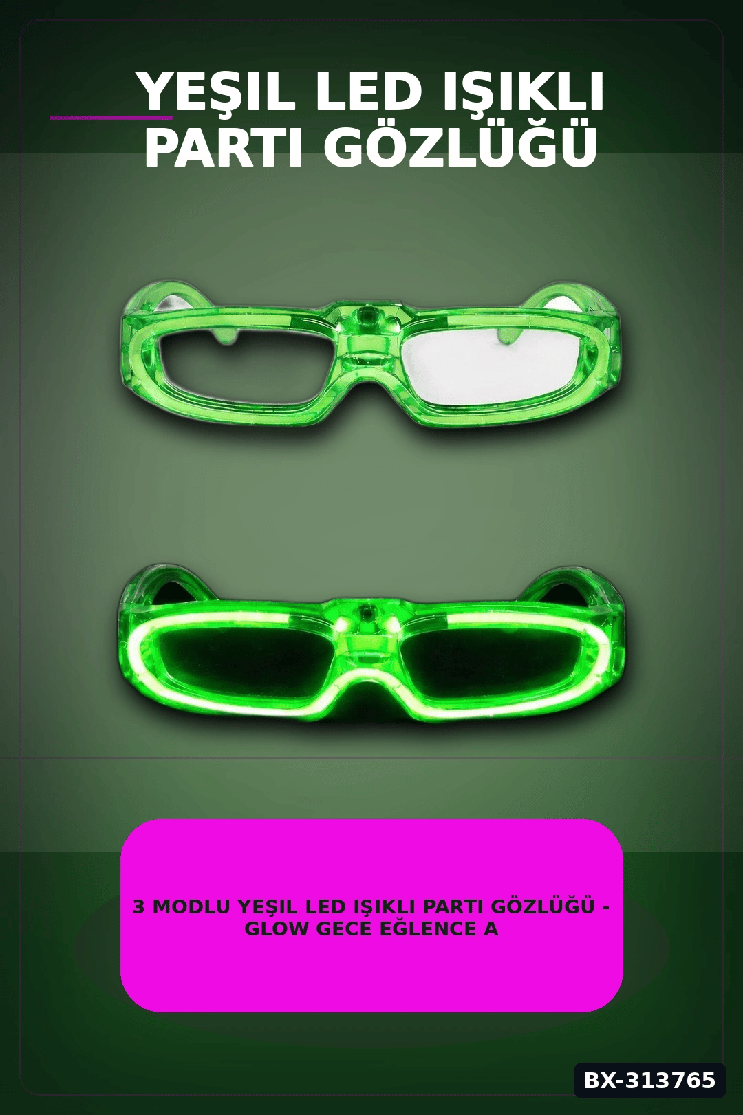 3 Modlu Yeşil Led Işıklı Parti Gözlüğü - Glow Gece Eğlence Aksesuarı 1 Adet BX-313765