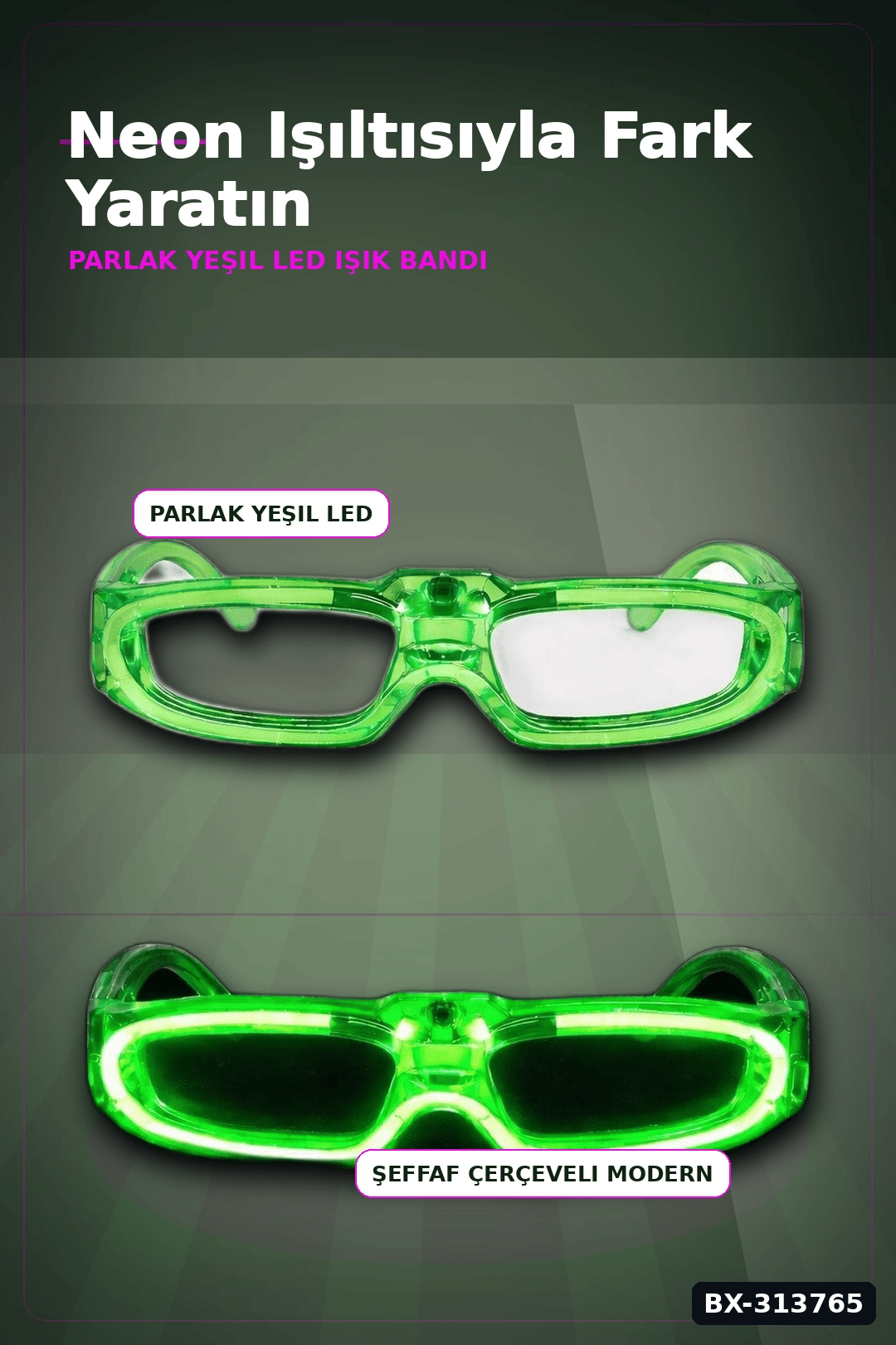 3 Modlu Yeşil Led Işıklı Parti Gözlüğü - Glow Gece Eğlence Aksesuarı 1 Adet BX-313765