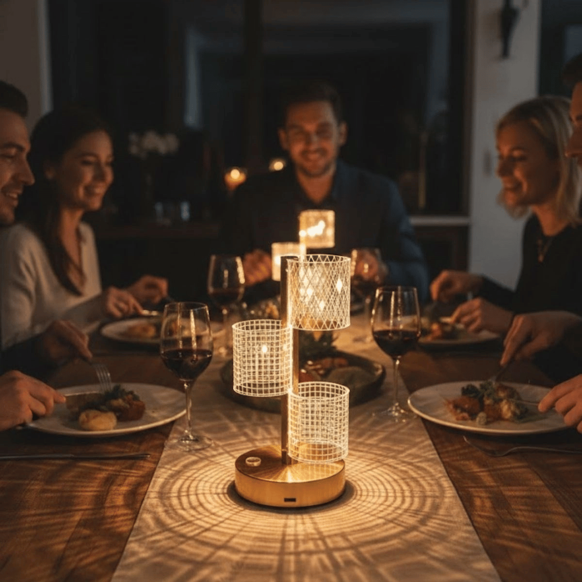 3 Parça silindirik kristal Ekose Kareli Led Masa Lambası – Gold Gövdeli, Dokunmatik, 3 Kademe Işık Ayarlı Şarjlı Dekoratif Lamba Bx40