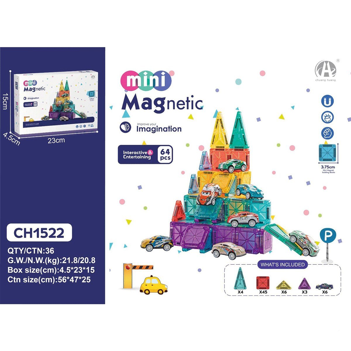 3.75CM Mini Magnetic Blok 64 Parça