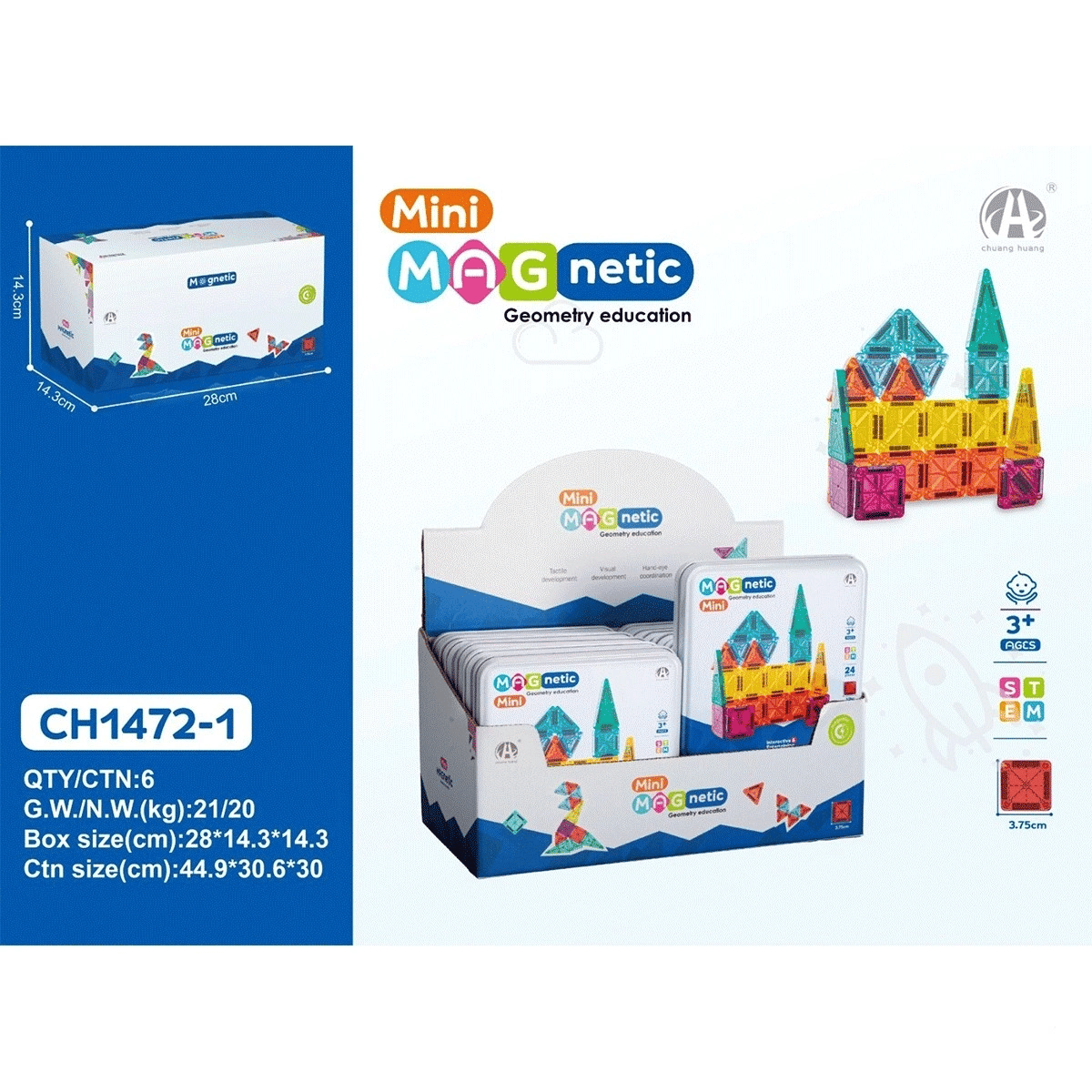 3.75CM Mini Magnetic Blok Metal Kutu 24 Parça