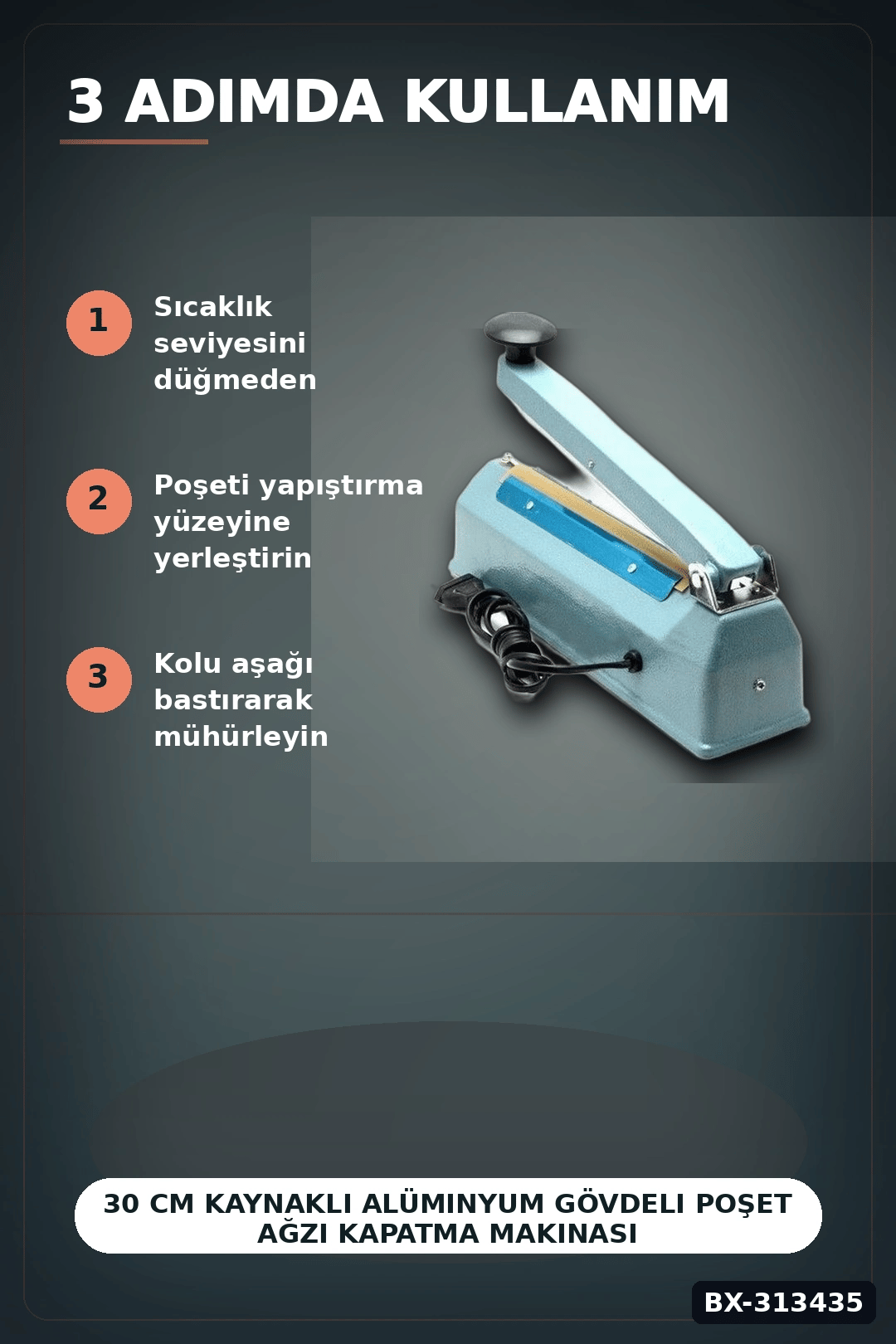 30 Cm Kaynaklı Alüminyum Gövdeli Poşet Ağzı Kapatma Makinası FS-300 Isı Ayarı 8 Kademe BX-313435