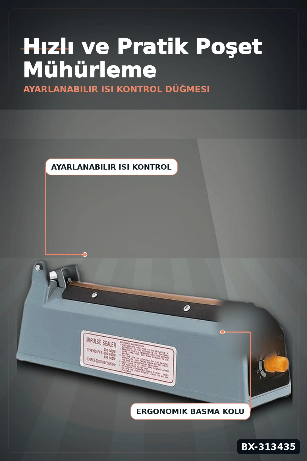 30 Cm Kaynaklı Alüminyum Gövdeli Poşet Ağzı Kapatma Makinası FS-300 Isı Ayarı 8 Kademe BX-313435