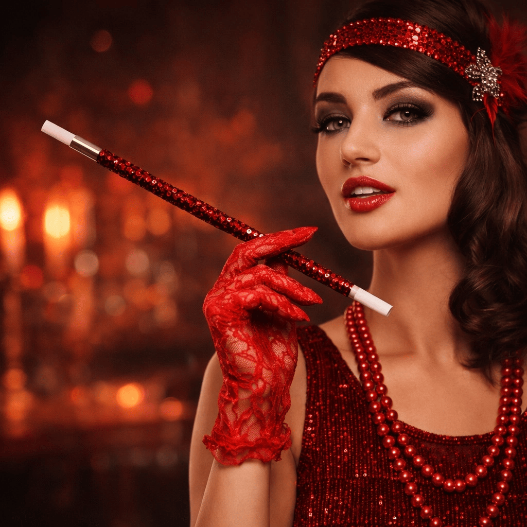 30 Cm Kırmızı Payetli Sigara Tutacağı – 1920’ler Gatsby Parti Aksesuarı Bx40