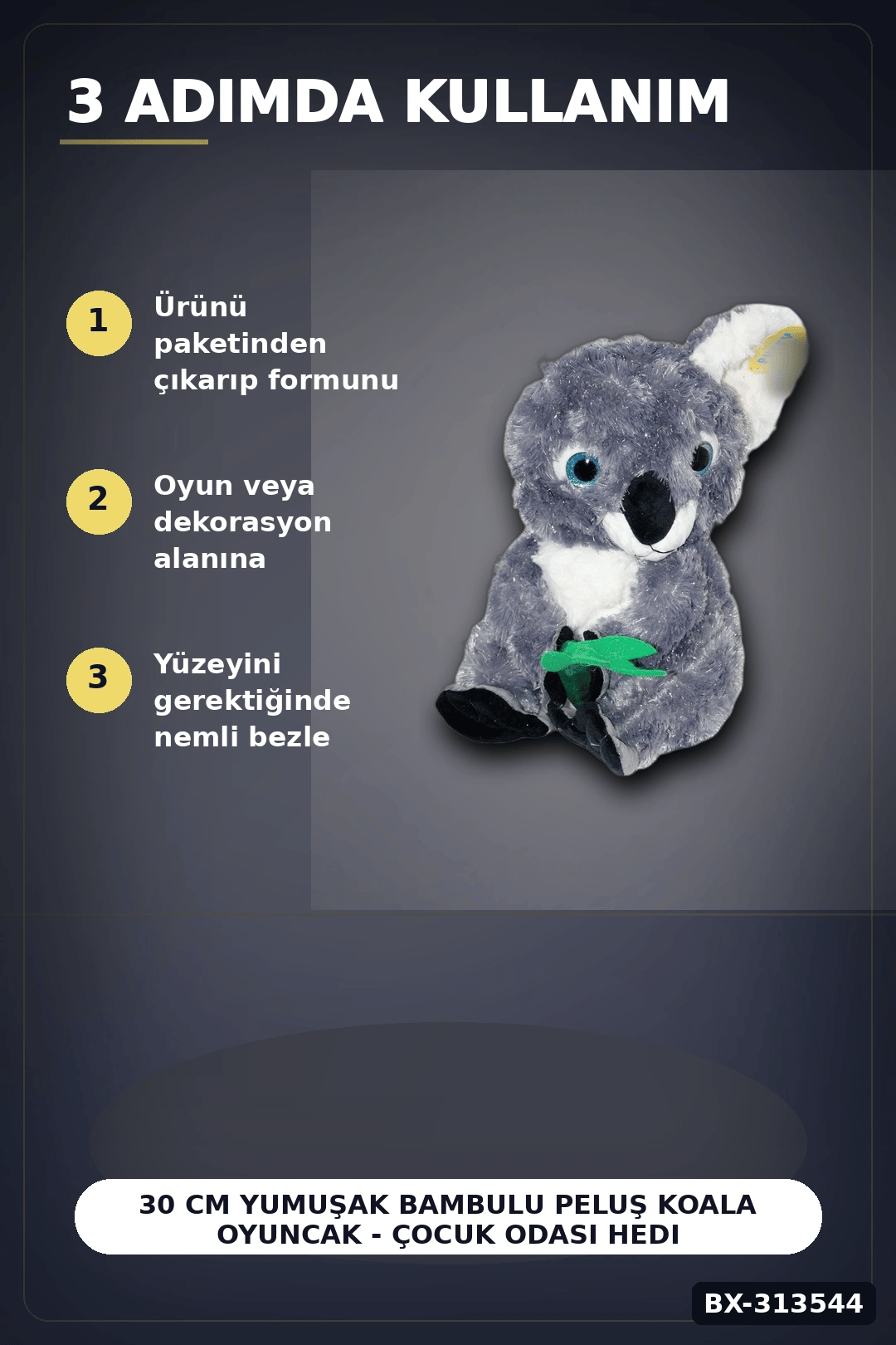 30 cm Yumuşak Bambulu Peluş Koala Oyuncak - Çocuk Odası Hediyelik Dekor BX-313544