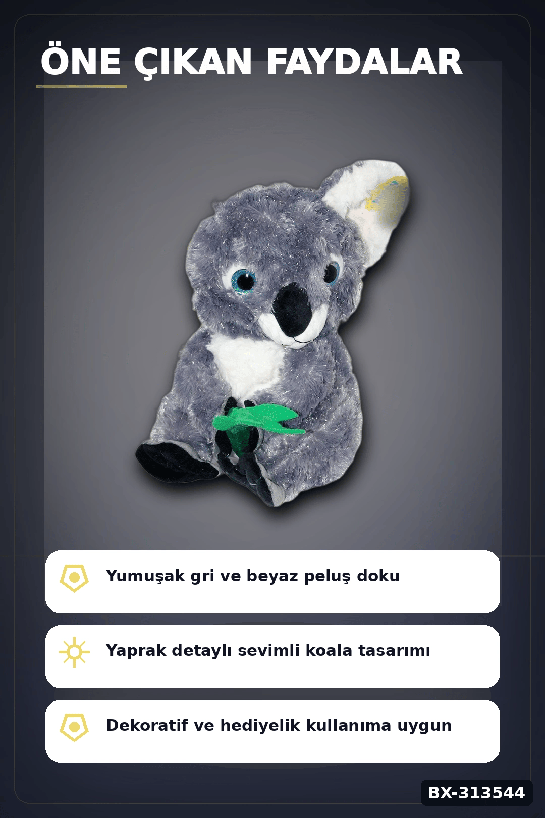 30 cm Yumuşak Bambulu Peluş Koala Oyuncak - Çocuk Odası Hediyelik Dekor BX-313544
