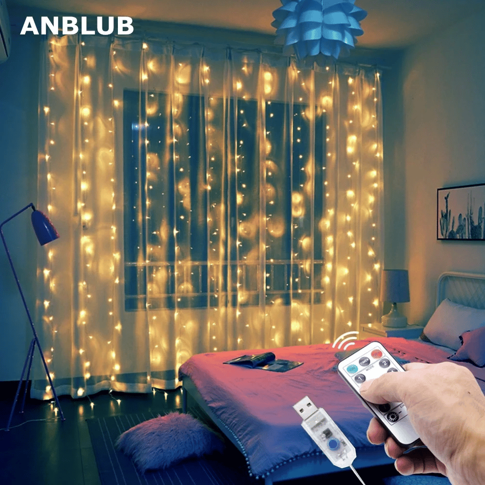 300 Ledli 10 Sarkıt Perde Led Işık-8 Fonksiyon, Uzaktan Kumandalı, 3x3 Metre Bx40