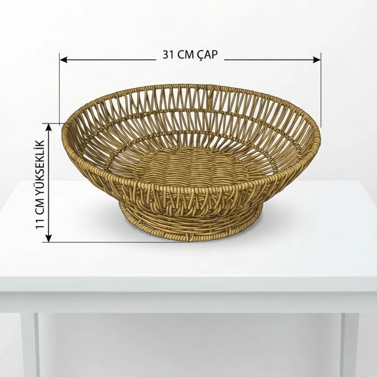 31 Cm Plastik Rattan Servis Çanağı – Doğal Hasır Görünümlü Dekoratif Meyve, Ekmek Ve Sunum Kasesi Bx40