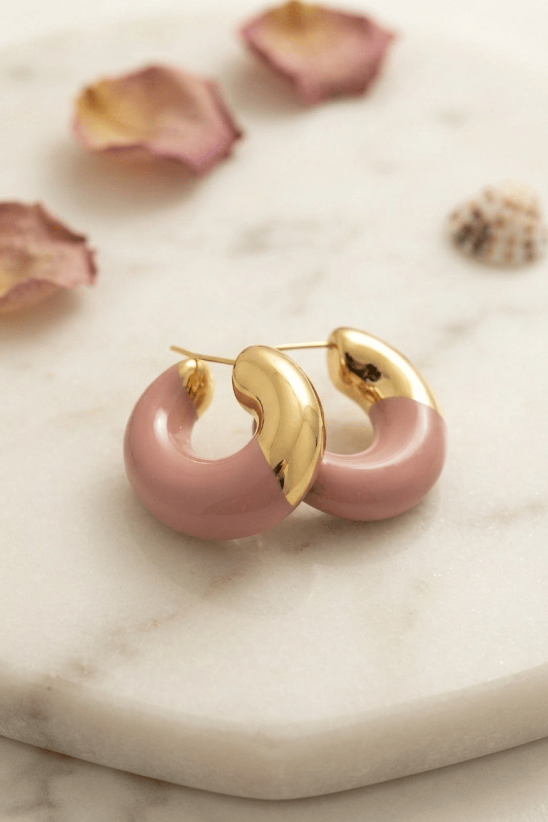 316L Çelik Gold Renk Pembe Halka Model Kadın Küpe
