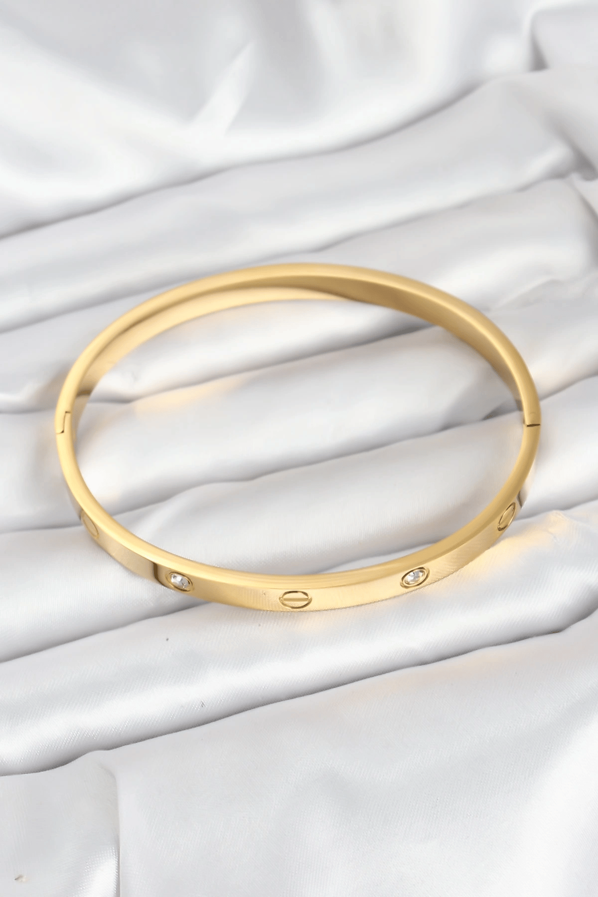 316L Çelik Gold Renk Zirkon Taşlı 65 mm Kadın Kelepçe Bileklik