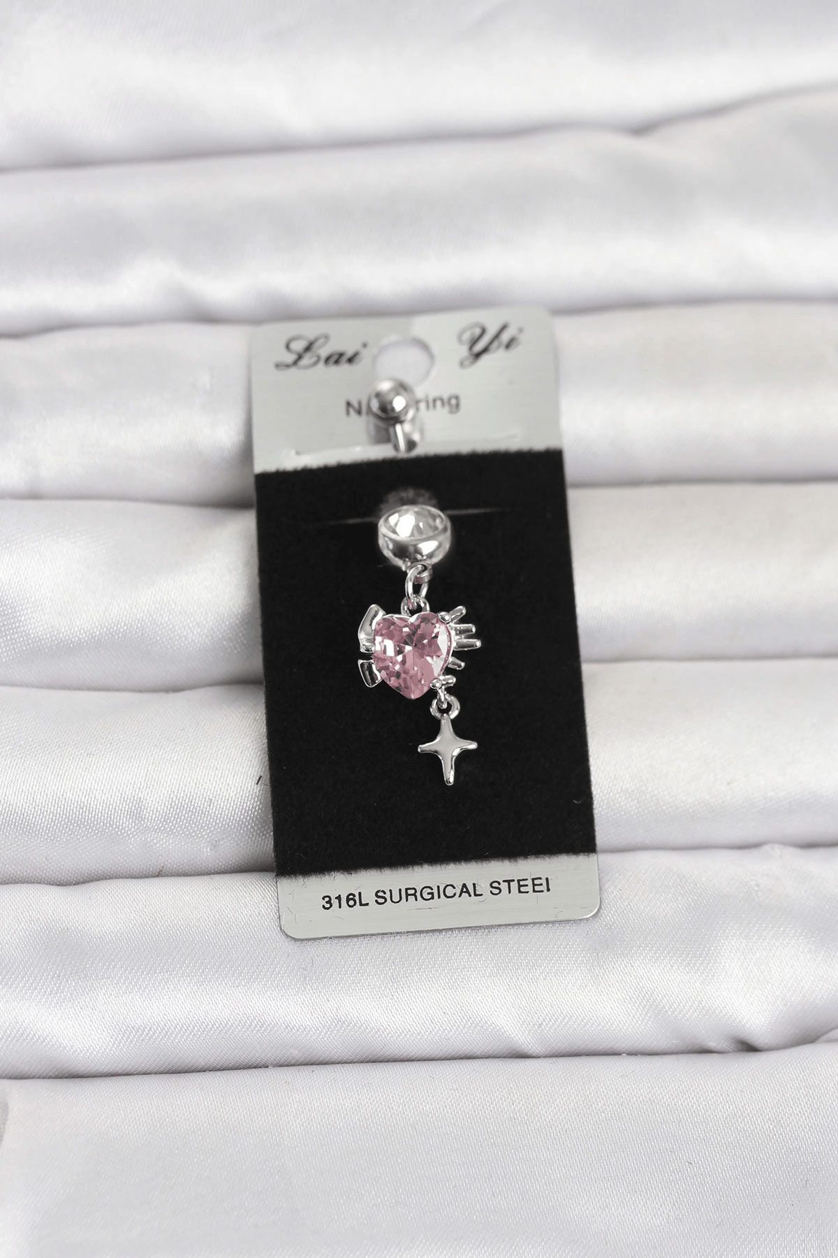 316L Cerrahi Çelik Pembe Zirkon Taşlı Model Göbek Piercing