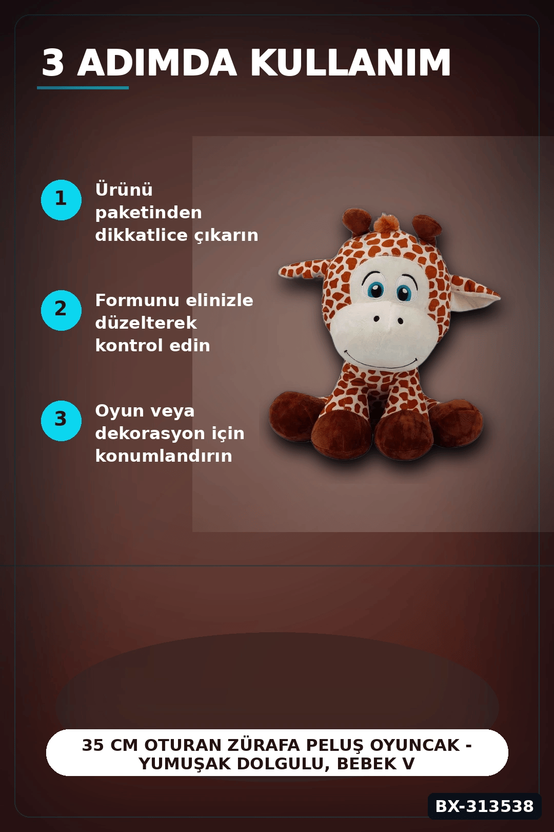35 Cm Oturan Zürafa Peluş Oyuncak - Yumuşak Dolgulu, Bebek ve Çocuk Odası İçin BX-313538