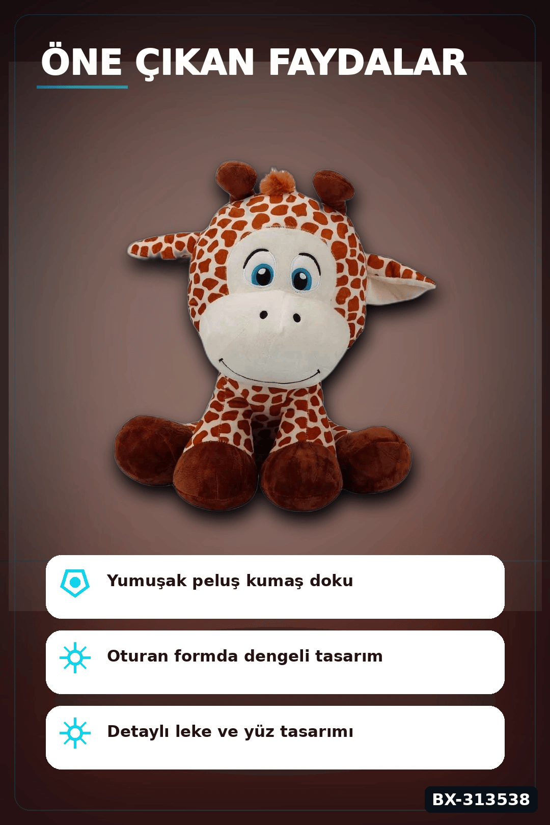 35 Cm Oturan Zürafa Peluş Oyuncak - Yumuşak Dolgulu, Bebek ve Çocuk Odası İçin BX-313538