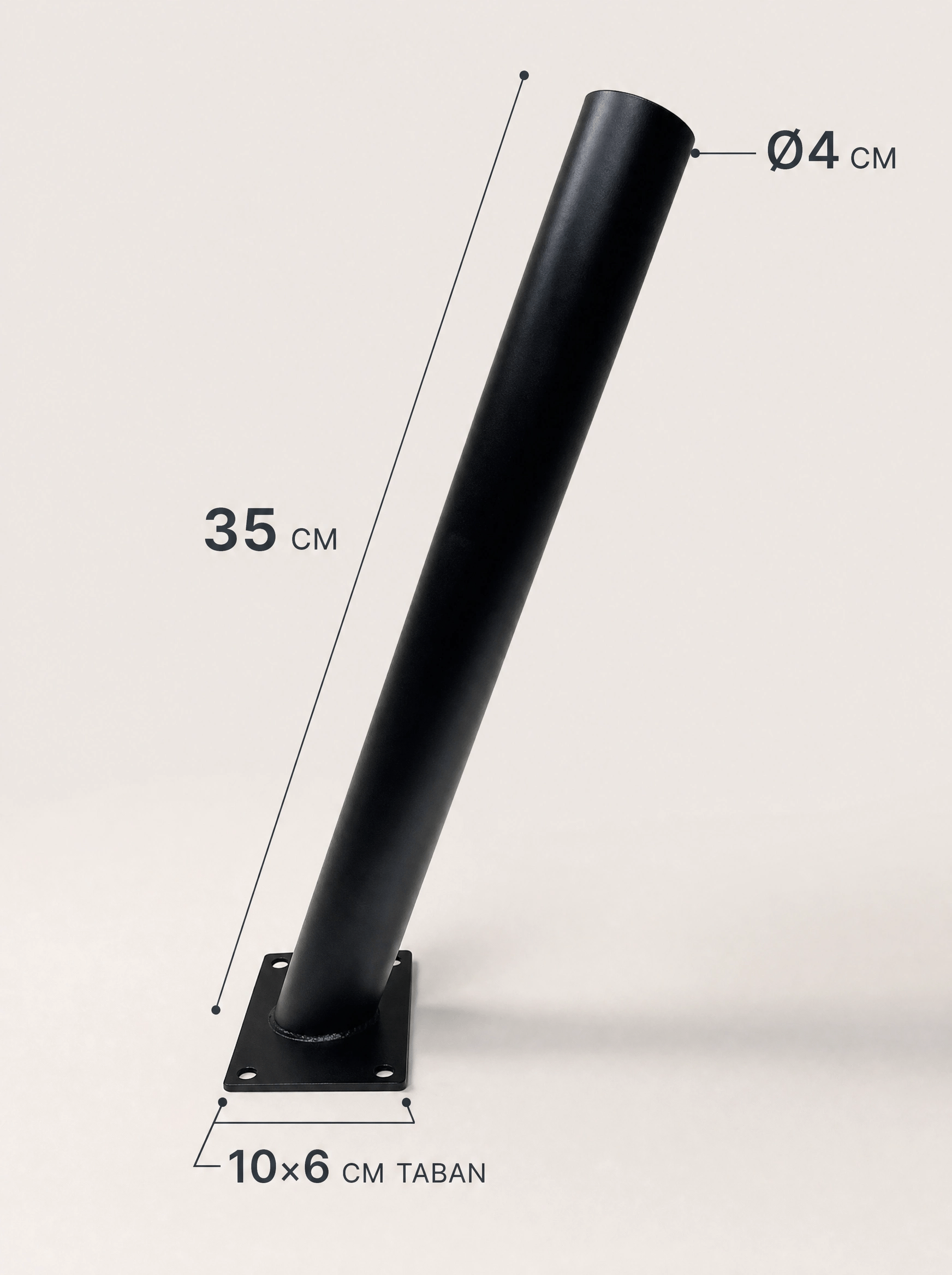 35 cm Siyah Metal Dış Mekan Sokak Armatürü Montaj Konsolu 4 cm Boru 10x6 cm Tabanlı