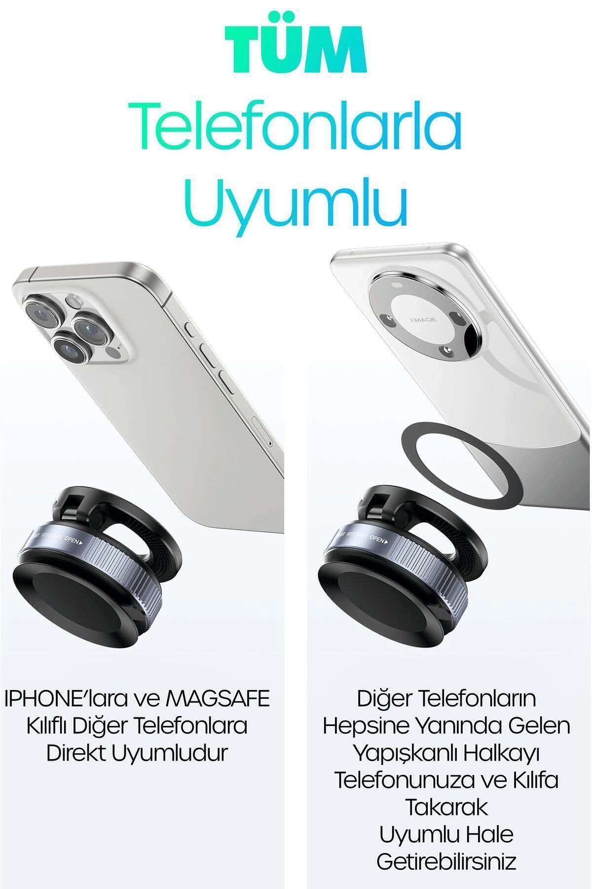 360 Araba Telefon Tutucu Ayarlanabilir Masa Üstü Vakumlu Mıknatıslı Magsafe Telefon Tutucu Siyah