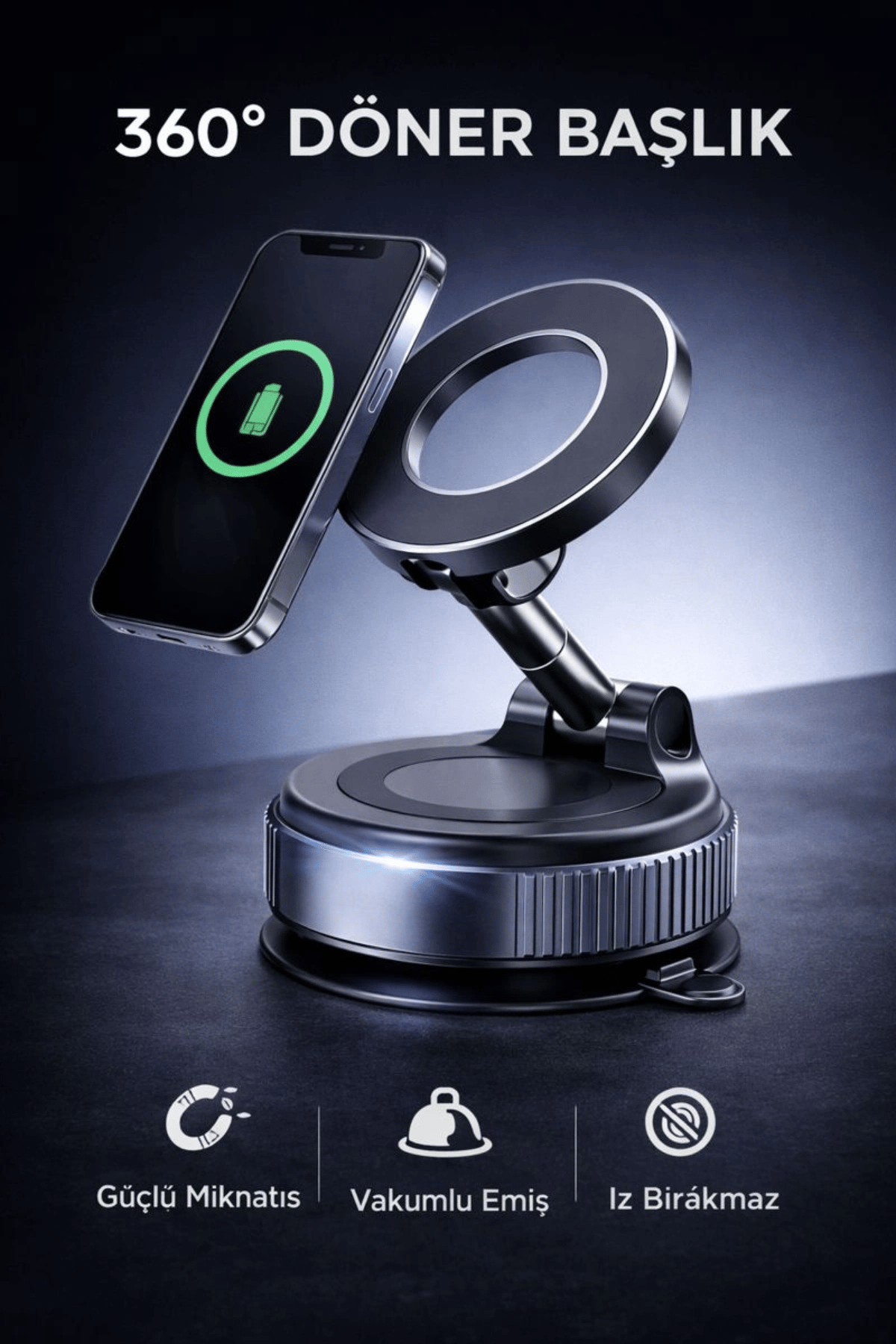 360° Ayarlanabilir Vakumlu Manyetik Telefon Tutucu – Güçlü Mıknatıs, İz Bırakmaz Tasarım