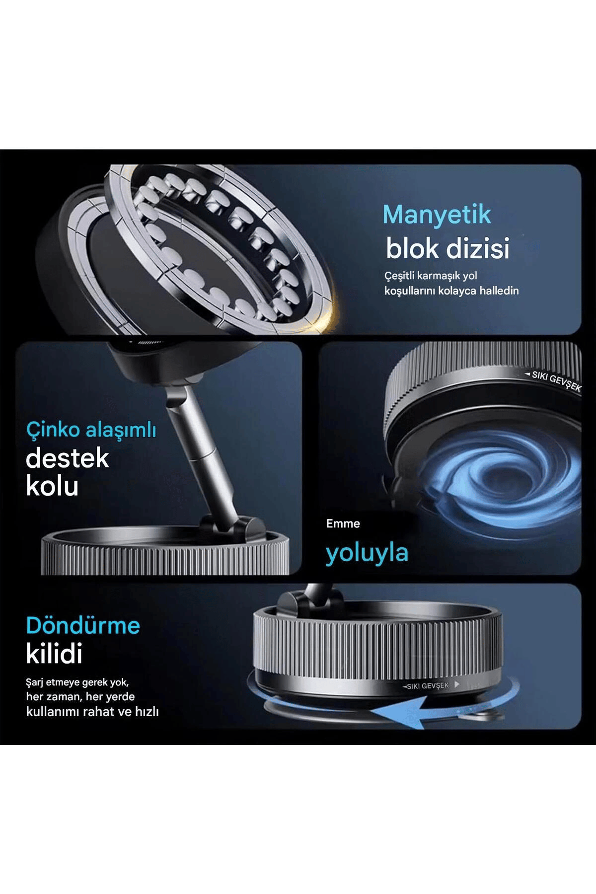 360 Derece Dönebilen Güçlü Vakumlu Magsafe Araç İçi ve Masa Üstü Halka Telefon Tutucu