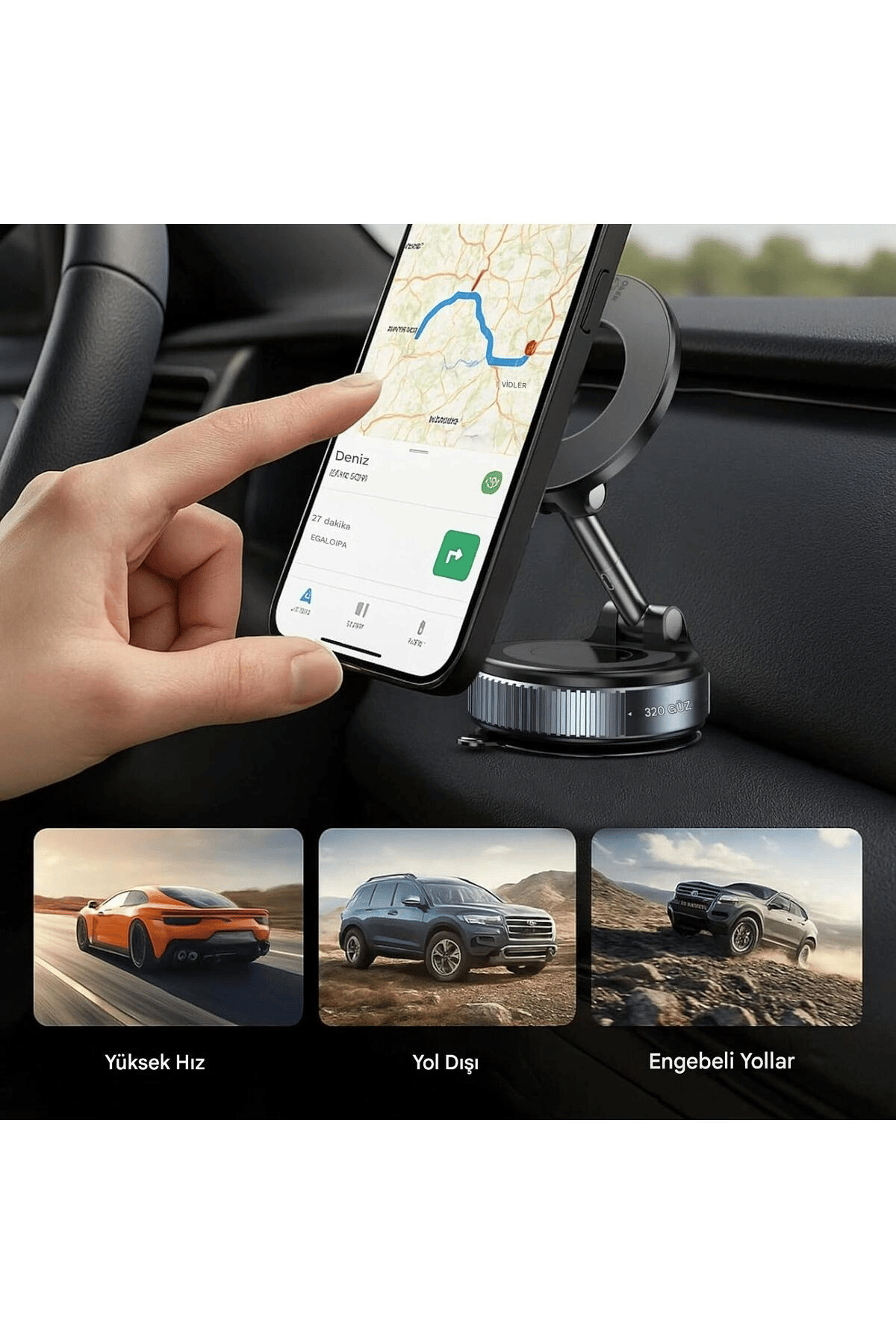 360 Derece Dönebilen Güçlü Vakumlu Magsafe Araç İçi ve Masa Üstü Halka Telefon Tutucu