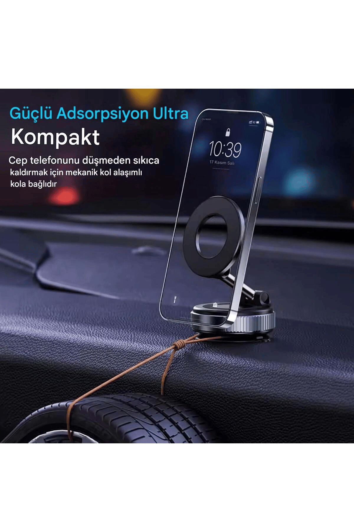 360 Derece Dönebilen Güçlü Vakumlu Magsafe Araç İçi ve Masa Üstü Halka Telefon Tutucu