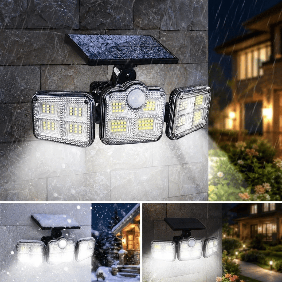 3'lü 122 Ledli Güneş Enerjili Hareket Sensörlü Aydınlatma, Dış Mekan Duvar Ve Bahçe Lambası Solar Led Bx40