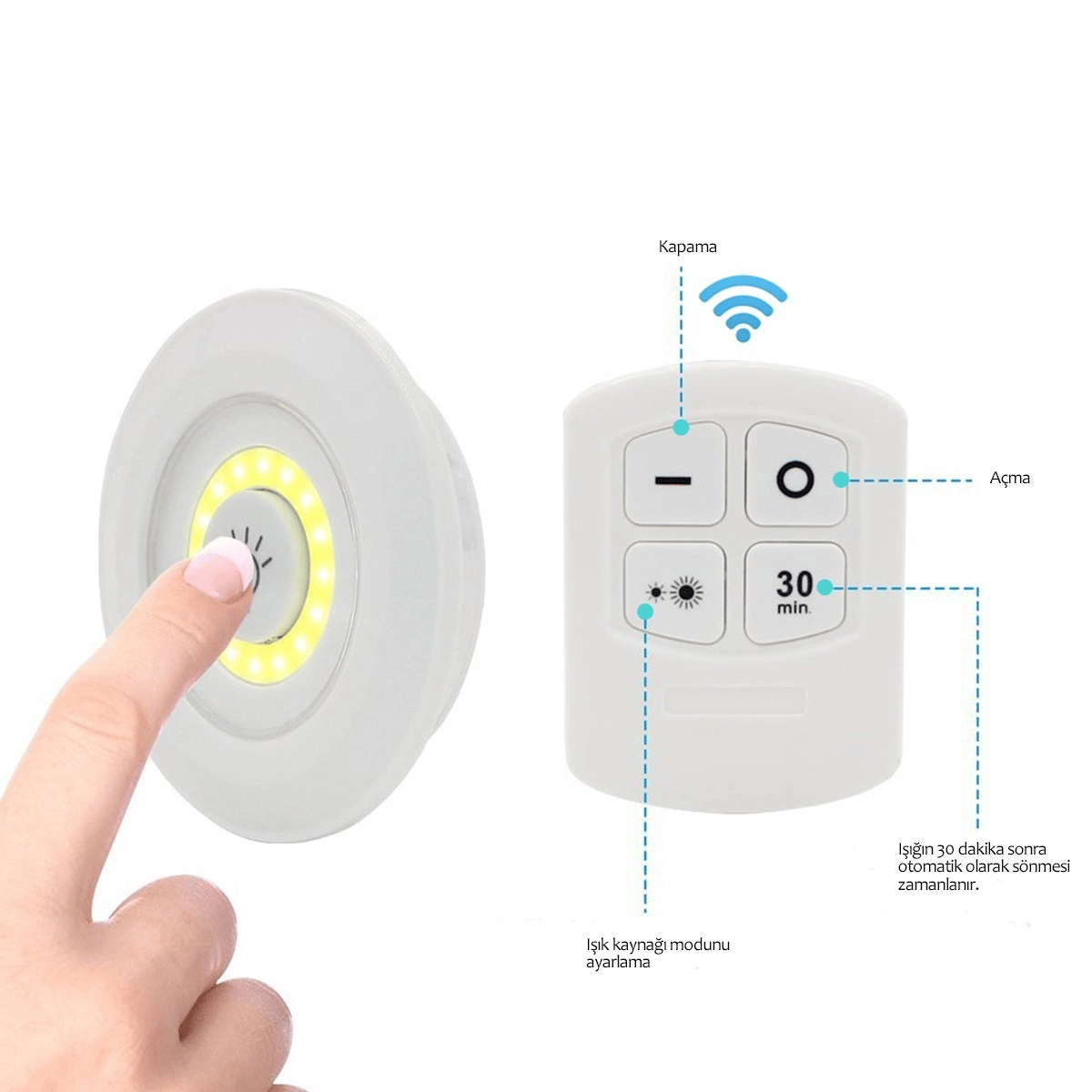 3'lü Uzaktan Kumandalı Pilli Yapışkanlı Kablosuz Led Spot Lambalar Bx40