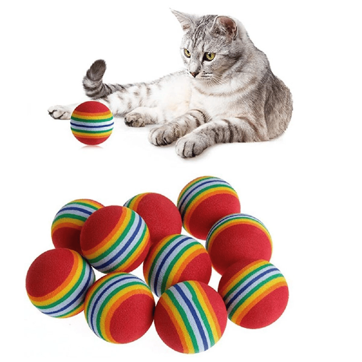 3lü Gökkuşağı Sünger Kedi Köpek Çiğneme Oyun Topu 4,2 Cm Bx40