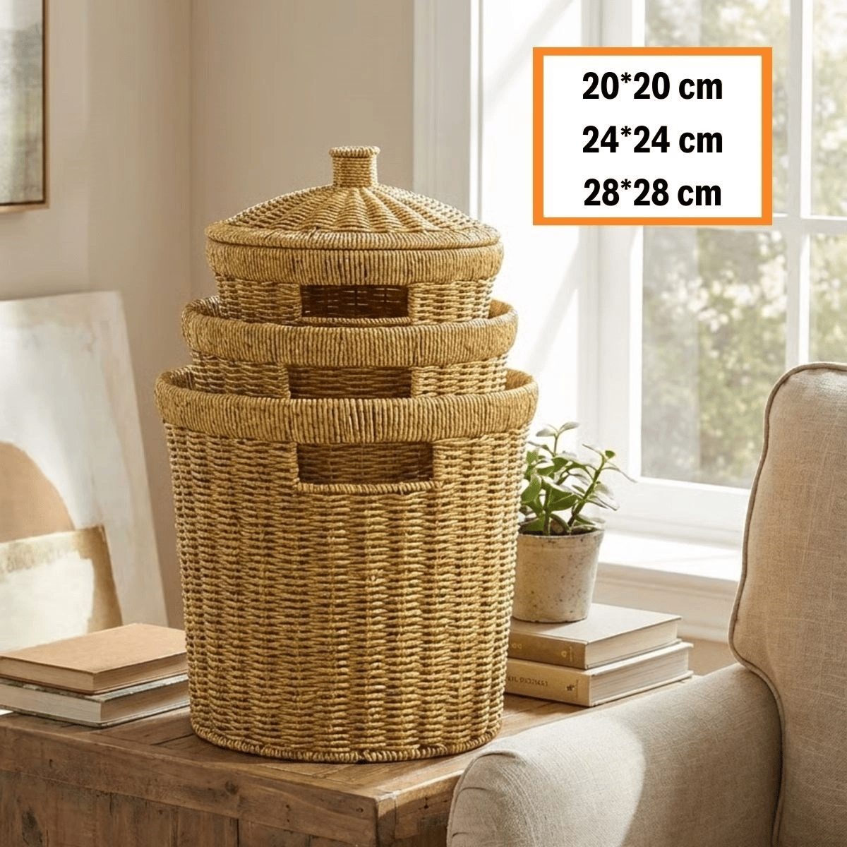 3’lü İç İçe Geçebilen Büyük Plastik Rattan Hasır Sepet Seti-dayanıklı Çok Amaçlı Ev,banyo Ve Mutfak Düzenleyici Bx40