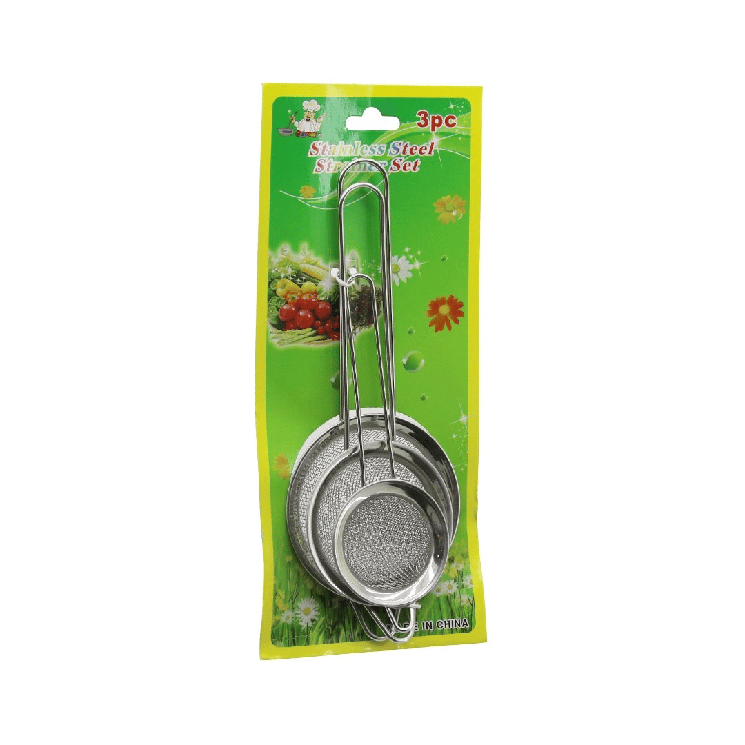 3pcs Set  Mini= 5-7-8cm Tel Süzgeç Metal Çerçece Metal Sap=8.5-10.5-10.5cm Bx40